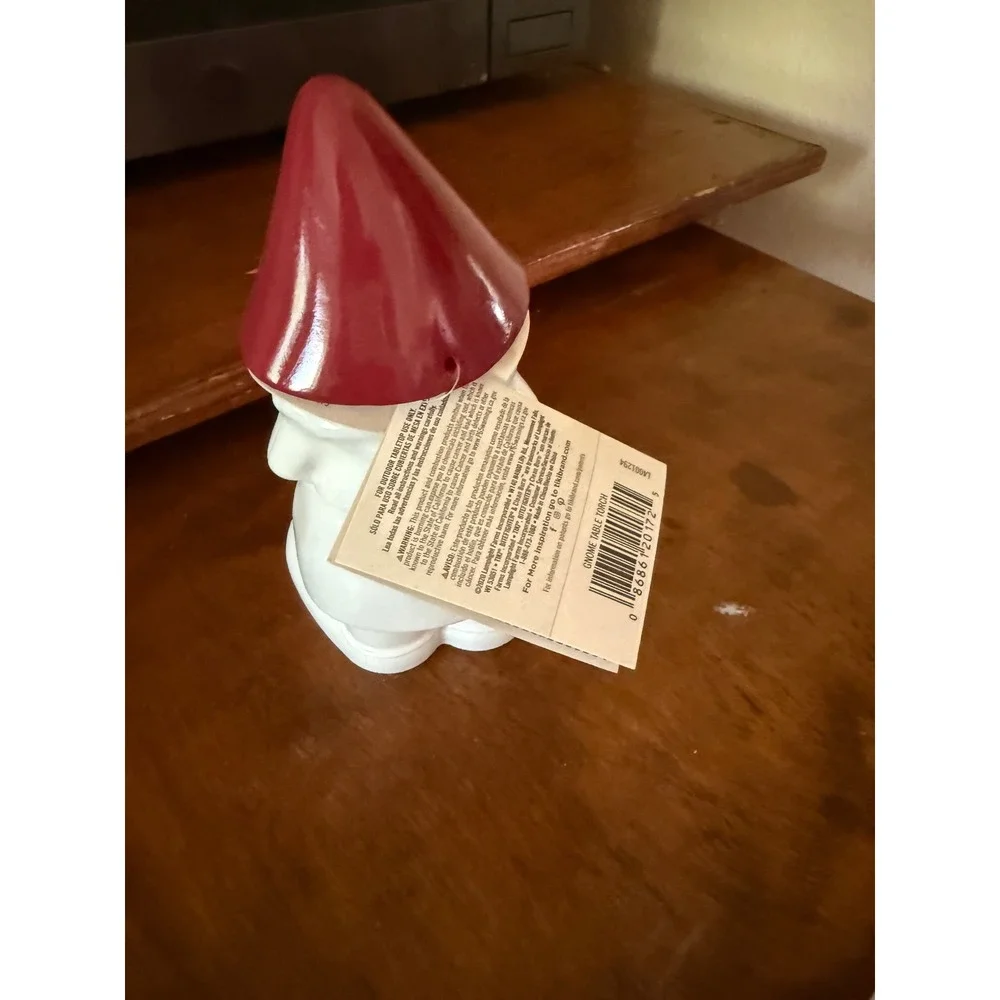 Tiki Brand Ceramic Gnome Table Torch Outdoor Tabletop Decor White Red Hat NEW